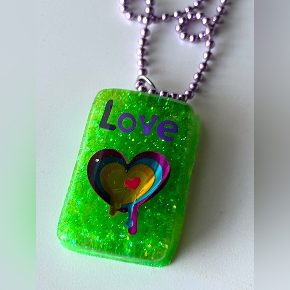 Green Glitter Love Pendant Necklace